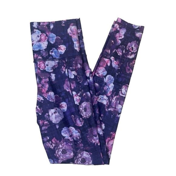 Athleta Salutation Stash Pocket II‎ Printed Tight Purple Floral Size XS - Picture 1 of 9